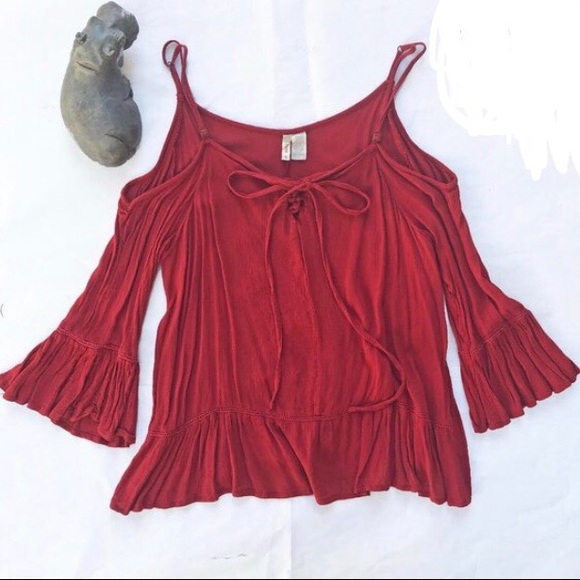 Japna Tops - Japna Cold Shoulder Bell Sleeve Top S